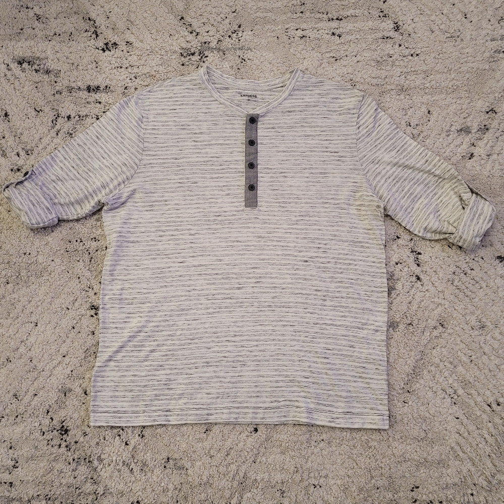 🆕️2 for 20🆕️Expess Mens Lightweight Cotton Henley Shirt Fitted Roll Up Sleeves